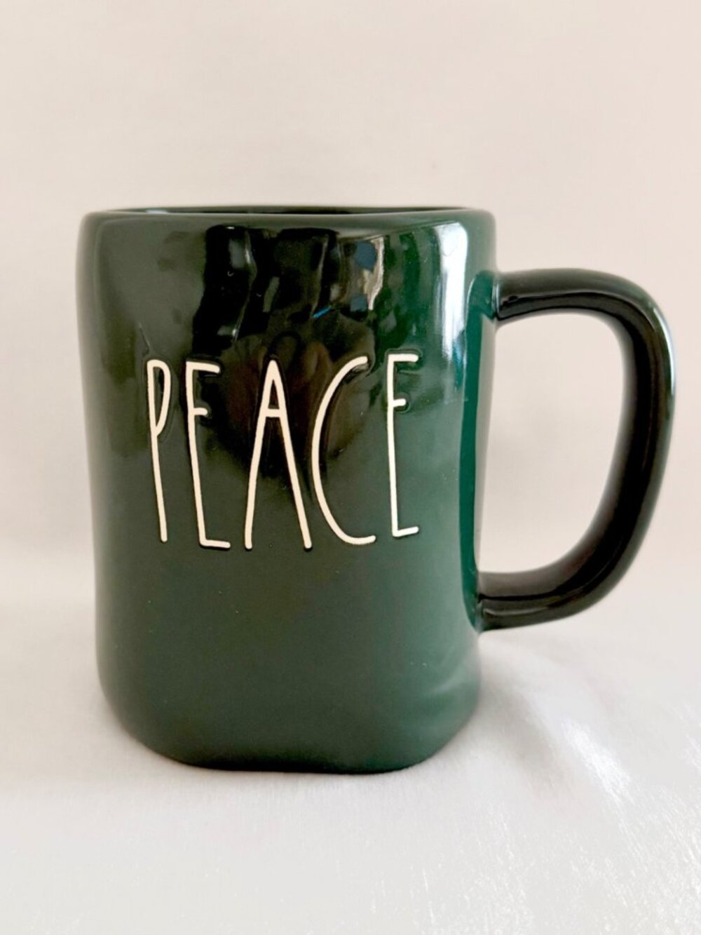 Rae Dunn Peace Mug Dark Green Artisan Collection Farmhouse 16 oz Coffee Cup